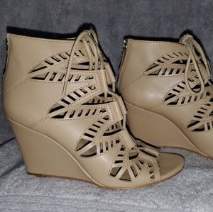 Tan Lace-Up Caged Wedge Heels by A.N.A.